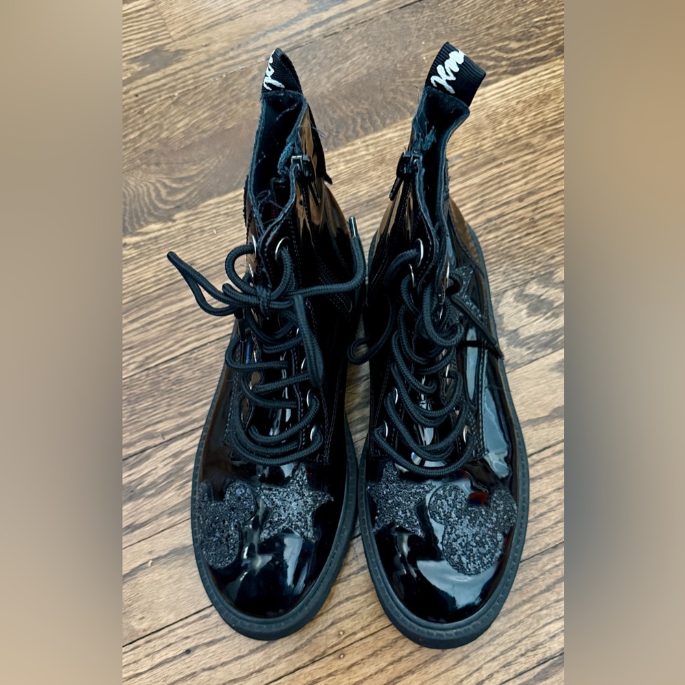 Zara Mickey Mouse Glitter‎ Patch Combat Boots